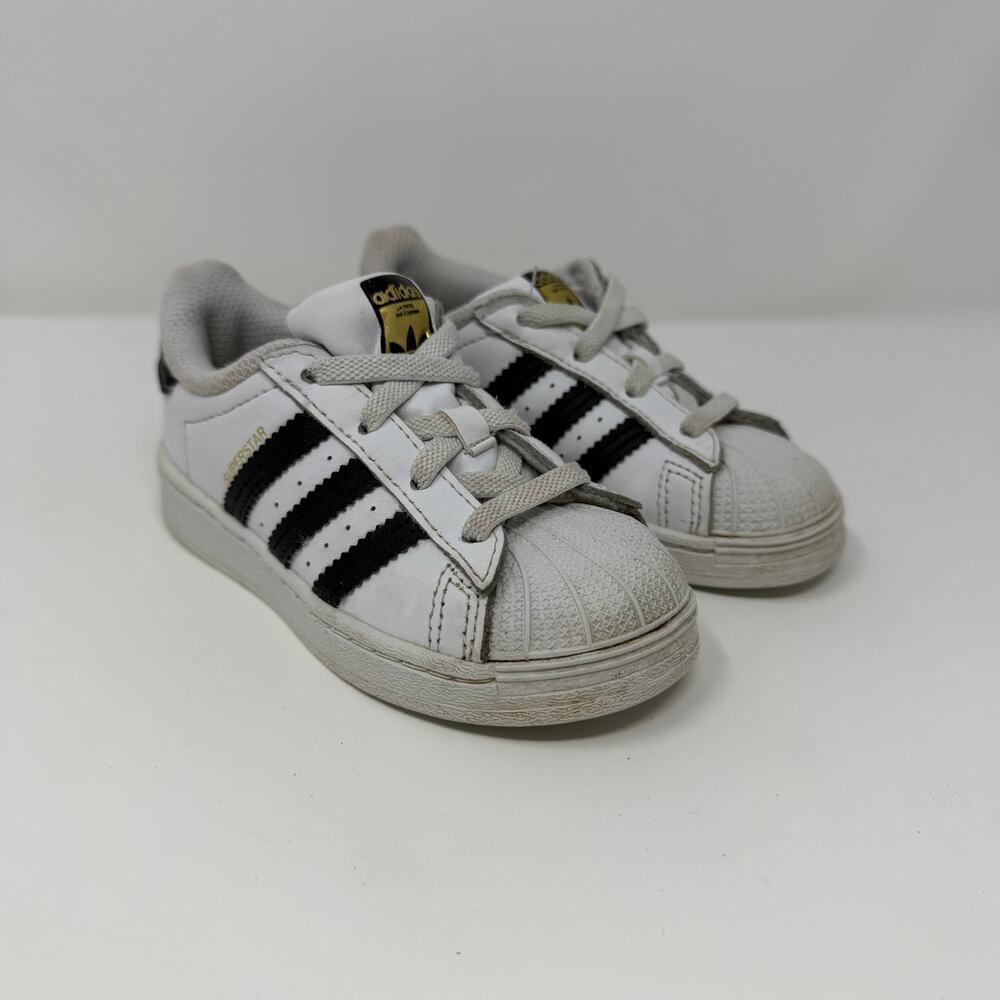 Adidas Superstar Kids White Black Sneakers Size 7K